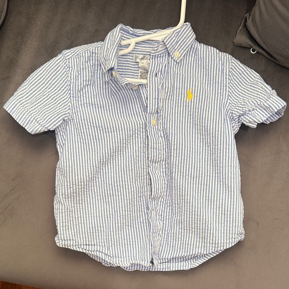 Ralph Lauren Blue and White Striped Kids Button Down Shirt